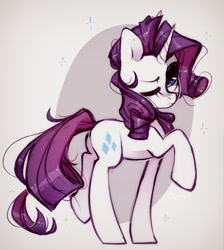 Size: 760x848 | Tagged: safe, artist:angrygem, rarity, pony, unicorn, cute, female, mare, messy mane, one eye closed, raised hoof, raribetes, simple background, solo