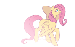 Size: 500x314 | Tagged: safe, artist:ponyhangover, derpibooru import, fluttershy, pegasus, pony, cute, female, mare, missing cutie mark, profile, shyabetes, simple background, solo, white background