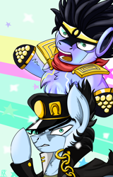 Size: 3000x4700 | Tagged: safe, artist:ktk's sky, derpibooru import, earth pony, angry, clothes, hat, jojo, jojo's bizarre adventure, jotaro kujo, stand, star platinum