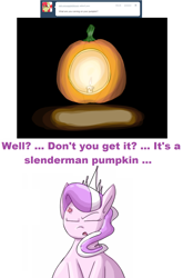 Size: 1170x1777 | Tagged: safe, artist:secretgoombaman12345, diamond tiara, ask chubby diamond, ask, fat, halloween, holiday, jack-o-lantern, nightmare night, pumpkin, slenderman, tumblr