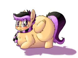 Size: 1096x817 | Tagged: safe, artist:secretgoombaman12345, scootaloo, pony, ask chubby diamond, ask, blushing, fat, fluffy, glasses, hipster, inflation, obese, scrunchy face, tumblr
