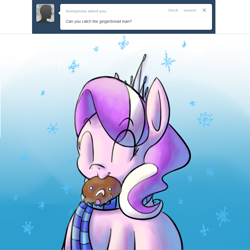 Size: 889x889 | Tagged: safe, artist:secretgoombaman12345, diamond tiara, ask chubby diamond, ask, clothes, fat, gingerbread man, scarf, tumblr