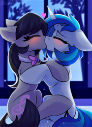 Size: 975x1350 | Tagged: safe, artist:shadowreindeer, derpibooru import, dj pon-3, octavia melody, vinyl scratch, earth pony, pony, unicorn, female, kissing, lesbian, passionate, patreon, patreon exclusive, scratchtavia, shipping