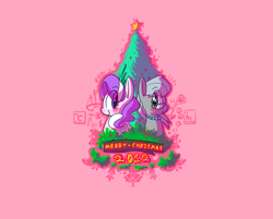 Size: 1280x1031 | Tagged: safe, artist:secretgoombaman12345, diamond tiara, silver spoon, ask chubby diamond, christmas, christmas tree, glasses, tree