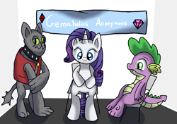 Size: 3125x2203 | Tagged: safe, artist:novaspark, rarity, rover, spike, dragon, pony, unicorn, female, horn, mare, purple mane, white coat