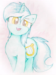 Size: 3024x4032 | Tagged: safe, artist:papersurgery, derpibooru import, lyra heartstrings, pony, unicorn, chest fluff, cute, female, looking at you, lyrabetes, mare, open mouth, solo, traditional art, watercolor painting