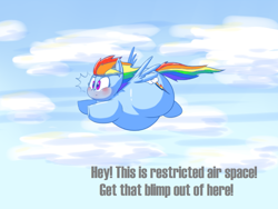 Size: 1280x960 | Tagged: safe, artist:secretgoombaman12345, rainbow dash, pegasus, pony, ask chubby diamond, ask, fat, flying, large butt, obese, rainblob dash, tumblr