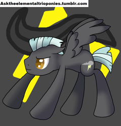 Size: 1280x1340 | Tagged: safe, artist:novaspark, thunderlane, pegasus, pony, 30 minute art challenge, gray background, gray coat, male, simple background, solo, spread wings, stallion, two toned mane, two toned tail, wings