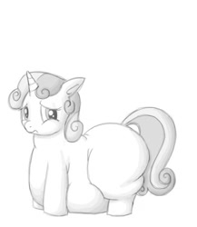 Size: 508x586 | Tagged: safe, artist:secretgoombaman12345, sweetie belle, fat, impossibly large butt, morbidly obese, obese, sad, sweetie belly