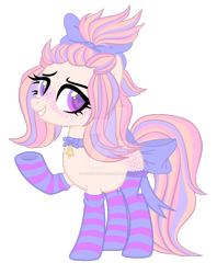 Size: 1280x1620 | Tagged: safe, artist:magicdarkart, derpibooru import, earth pony, pony, bow, clothes, deviantart watermark, female, hair bow, mare, obtrusive watermark, simple background, socks, solo, striped socks, tail bow, transparent background, watermark