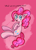 Size: 2528x3491 | Tagged: safe, artist:novaspark, pinkie pie, earth pony, pony, blue eyes, dialogue, female, mare, open mouth, pink background, pink coat, pink mane, pink tail, simple background, smiling, solo