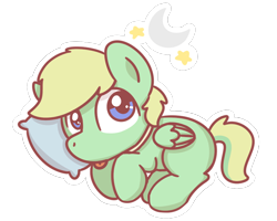 Size: 1280x1024 | Tagged: safe, artist:sugar morning, oc, oc only, oc:lemming, dog pony, pegasus, pony, :p, chibi, curled up, cute, lying down, male, moon, pillow, silly, simple background, sleeping, solo, stallion, stars, tongue out, transparent background, ych result