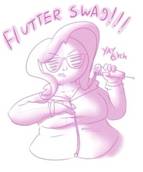 Size: 531x637 | Tagged: safe, artist:secretgoombaman12345, fluttershy, clothes, fat, fattershy, hoodie, humanized, rapper, solo, swag, vulgar