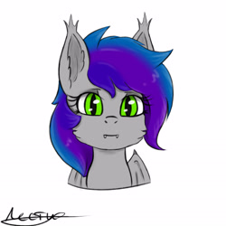 Size: 2800x2800 | Tagged: safe, artist:lesti, derpibooru import, oc, oc only, bat pony, pony, bust, female, looking at you, mare, signature, simple background, solo, white background