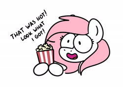 Size: 2048x1464 | Tagged: safe, artist:sugar morning, oc, oc only, oc:sugar morning, pony, bust, chibi, cute, flat color, food, popcorn, portrait, simple background, solo, white background