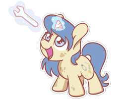 Size: 2560x2048 | Tagged: safe, artist:sugar morning, oc, oc only, oc:kit bash, pony, unicorn, chibi, cute, female, magic, mare, open mouth, simple background, solo, standing, transparent background, wrench