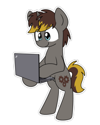 Size: 2048x2560 | Tagged: safe, artist:sugar morning, oc, oc only, oc:geartooth, pony, commission, computer, laptop computer, solo, thinkpad