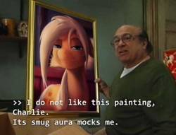 Size: 1500x1143 | Tagged: safe, artist:starblaze25, derpibooru import, edit, applejack, human, pony, clothes, danny devito, frank reynolds, it's always sunny in philadelphia, meme, smug