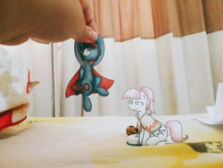 Size: 2048x1536 | Tagged: safe, artist:sugar morning, oc, oc:bizarre song, oc:sugar morning, pony, cape, clothes, craft, irl, papercraft, photo, poncho, sugarre