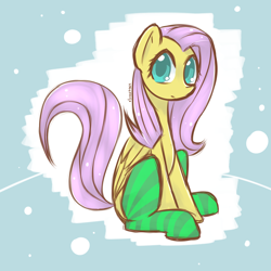 Size: 1000x1000 | Tagged: safe, artist:eshredder, derpibooru import, fluttershy, pegasus, pony, clothes, colored pupils, cute, female, mare, shyabetes, sitting, socks, solo, striped socks