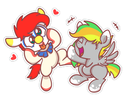 Size: 2560x2048 | Tagged: safe, artist:sugar morning, oc, oc only, oc:jester jokes, oc:odd inks, earth pony, pegasus, pony, clown, female, happy, laughing, male, mare, silly face, stallion