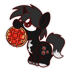 Size: 2048x2048 | Tagged: safe, artist:sugar morning, oc, oc only, oc:dog whisperer, pony, unicorn, chibi, food, male, nom, simple background, solo, stallion, transparent background, waffle