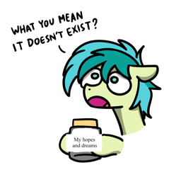 Size: 1488x1491 | Tagged: safe, artist:sugar morning, sandbar, earth pony, pony, depressing, jar, male, sad, simple background, stallion, text, white background