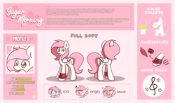 Size: 2550x1500 | Tagged: safe, artist:sugar morning, oc, oc only, oc:sugar morning, pegasus, pony, ahegao, angry, bandana, emotions, female, heart, lewd, mare, open mouth, reference sheet, sad, simple background, solo, standing, text