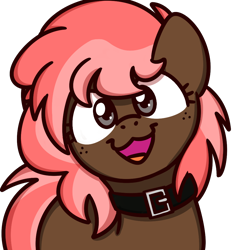 Size: 1000x1000 | Tagged: safe, artist:sugar morning, oc, oc:scarlet trace (coffee bean), pony, collar, female, mare, sugar morning's smiling ponies