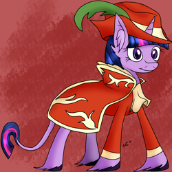 Size: 2500x2500 | Tagged: safe, artist:novaspark, twilight sparkle, classical unicorn, final fantasy, leonine tail, red mage, solo, unshorn fetlocks