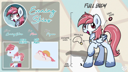 Size: 3840x2160 | Tagged: safe, artist:sugar morning, oc, oc only, oc:evening skies, pegasus, pony, female, mare, reference sheet, smiling, solo, standing