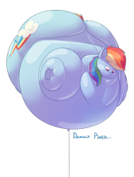 Size: 930x1227 | Tagged: safe, artist:secretgoombaman12345, rainbow dash, pegasus, pony, balloon pony, inflation, solo, vulgar