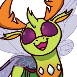 Size: 1000x1000 | Tagged: safe, artist:sugar morning, thorax, changedling, changeling, bust, cat face, cat smile, cute, king thorax, looking at you, male, open mouth, simple background, smiling, solo, spread wings, stallion, sugar morning's smiling ponies, thorabetes, transparent background, wings