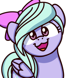 Size: 1000x1000 | Tagged: safe, artist:sugar morning, flitter, pegasus, pony, bow, bust, cat face, cat smile, cute, female, flitterbetes, looking at you, mare, open mouth, simple background, smiling, solo, sugar morning's smiling ponies, transparent background