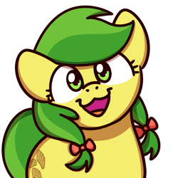 Size: 1000x1000 | Tagged: safe, artist:sugar morning, apple fritter, earth pony, pony, apple family member, bust, cat face, cat smile, cute, female, fritterbetes, looking at you, mare, open mouth, simple background, smiling, smiling at you, solo, sugar morning's smiling ponies, transparent background