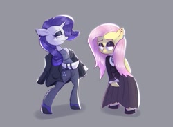 Size: 1357x1000 | Tagged: safe, artist:another_pony, derpibooru import, fluttershy, rarity, pegasus, pony, semi-anthro, unicorn, clothes, duo, fashion, fluttergoth, goth