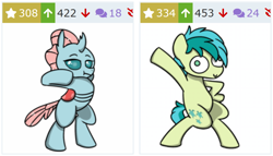 Size: 990x565 | Tagged: safe, artist:sugar morning, ocellus, sandbar, :t, bipedal, cute, dancing, derp, derpibooru, fortnite, fortnite dance, juxtaposition, juxtaposition win, meme, meta