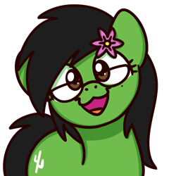 Size: 1000x1000 | Tagged: safe, artist:sugar morning, oc, oc:prickly pears, pony, cute, flower, flower in hair, glasses, looking at you, mole, simple background, solo, sugar morning's smiling ponies, transparent background