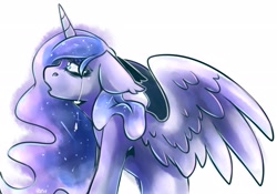 Size: 2530x1771 | Tagged: safe, artist:lrusu, derpibooru import, princess luna, alicorn, pony, crying, simple background, solo, teary eyes, white background