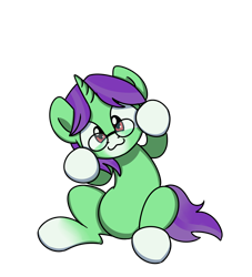 Size: 2000x2200 | Tagged: safe, artist:sugar morning, oc, oc only, oc:crescent star, crystal pony, pony, unicorn, cat face, cat pose, crystal unicorn, glasses, happy, simple background, sitting, solo, transparent background