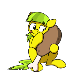 Size: 2000x2000 | Tagged: safe, artist:sugar morning, oc, oc only, oc:lemon drop, pony, bone, drumstick, female, food, kitchen eyes, licking, licking lips, meat, simple background, solo, tongue out, transparent background