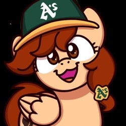 Size: 400x400 | Tagged: safe, artist:sugar morning, oc, oc:vanilla creame, pegasus, alcohol, beer, cute, happy, oakland athletics, smiling, sugar morning's smiling ponies