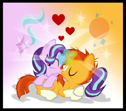 Size: 1667x1470 | Tagged: safe, artist:hironakamura, starlight glimmer, sunburst, pony, unicorn, cute, cutie mark, eyes closed, female, glimmerbetes, heart, male, mare, nuzzling, shipping, stallion, starburst, straight, sunbetes