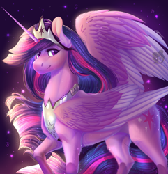 Size: 2520x2615 | Tagged: safe, artist:queendarkselis, derpibooru import, princess twilight 2.0, twilight sparkle, twilight sparkle (alicorn), alicorn, pony, the last problem, chest fluff, crown, ear fluff, female, high res, jewelry, leg fluff, looking at you, mare, older, older twilight, peytral, regalia, socks (coat marking), solo, two toned wings, wings