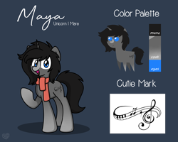 Size: 2560x2048 | Tagged: safe, artist:sugar morning, oc, oc only, oc:maya madrigal, pony, unicorn, clothes, commission, cutie mark, female, mare, pointy ponies, reference sheet, scarf, simple background, solo