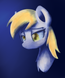 Size: 374x446 | Tagged: safe, artist:sugar morning, derpy hooves, pony, bust, doodle, gradient background, portrait, sad, sketch, solo