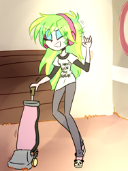 Size: 600x800 | Tagged: safe, artist:rosethekitty11, lemon zest, equestria girls, clothes, cute, eyes closed, eyeshadow, headphones, listening, makeup, slippers, solo, vacuum cleaner