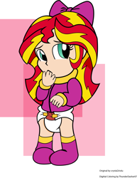 Size: 1441x1871 | Tagged: safe, artist:crystal2riolu, artist:thunderdasher07, sunset shimmer, equestria girls, baby, babyset shimmer, bow, cute, diaper, hnnng, human coloration, shimmerbetes, solo, younger