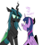 Size: 1051x1130 | Tagged: safe, artist:cassettepunk, derpibooru import, queen chrysalis, twilight sparkle, twilight sparkle (alicorn), alicorn, changeling, changeling queen, pony, duo, female, horn, lesbian, looking at each other, shipping, show me the goods, simple background, slit eyes, speech, talking, twisalis, white background, wings