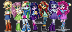 Size: 7939x3530 | Tagged: safe, artist:vixi-pc, applejack, fluttershy, pinkie pie, rainbow dash, rarity, sunset shimmer, twilight sparkle, equestria girls, looking at you, mane six